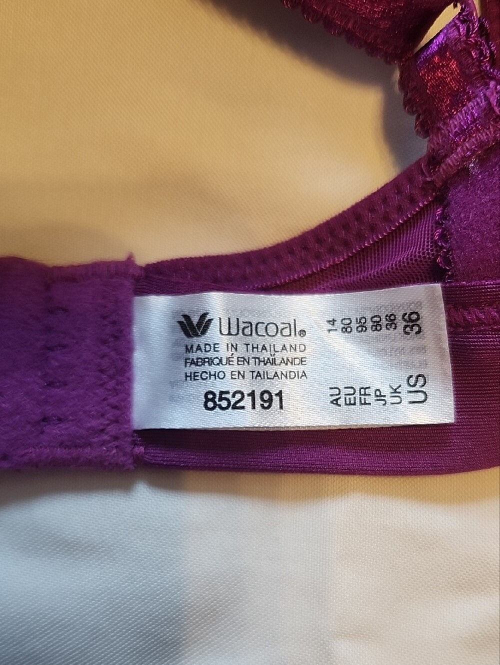 Wacoal Plum Lace Plunge Bralette with Light-Lilac Floral Embroidery - Picture 2 of 8
